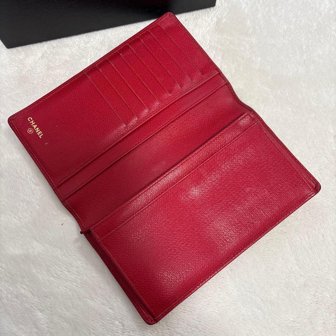CHANEL レッド 長財布 箱付き