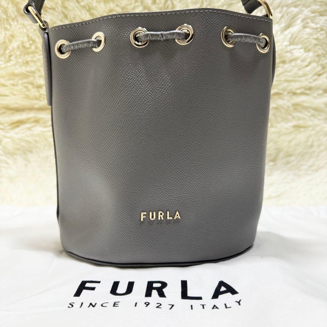 ✨未使用級✨フルラ クリオ ショルダーバッグ 2way 巾着 グレー レザー