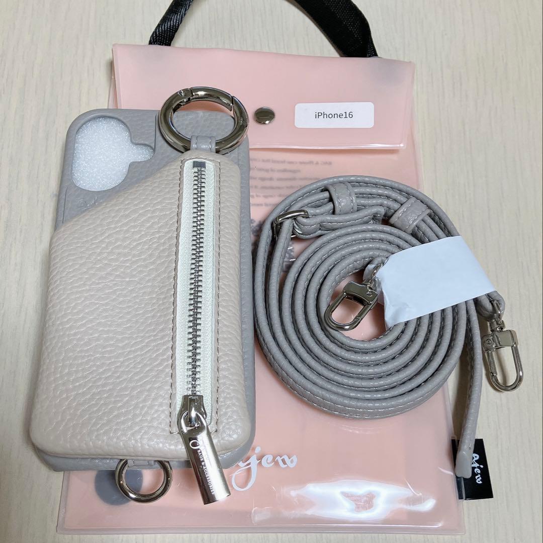 ajew エジュー iPhone16 紐付き グレー × ベージュ 限定カラー