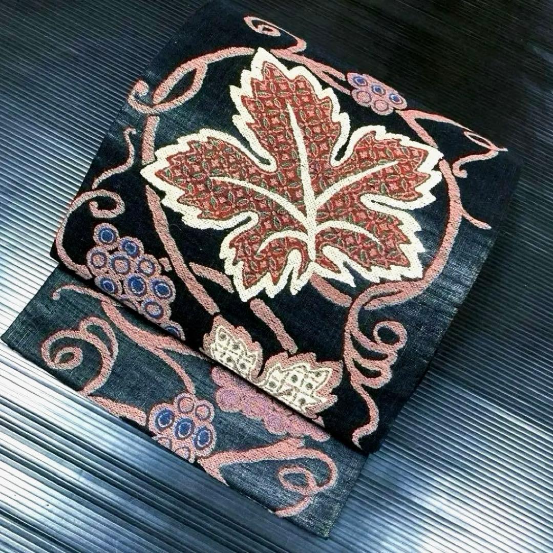 専用ページ　正絹　六通袋帯【本草木染　葡萄唐草】