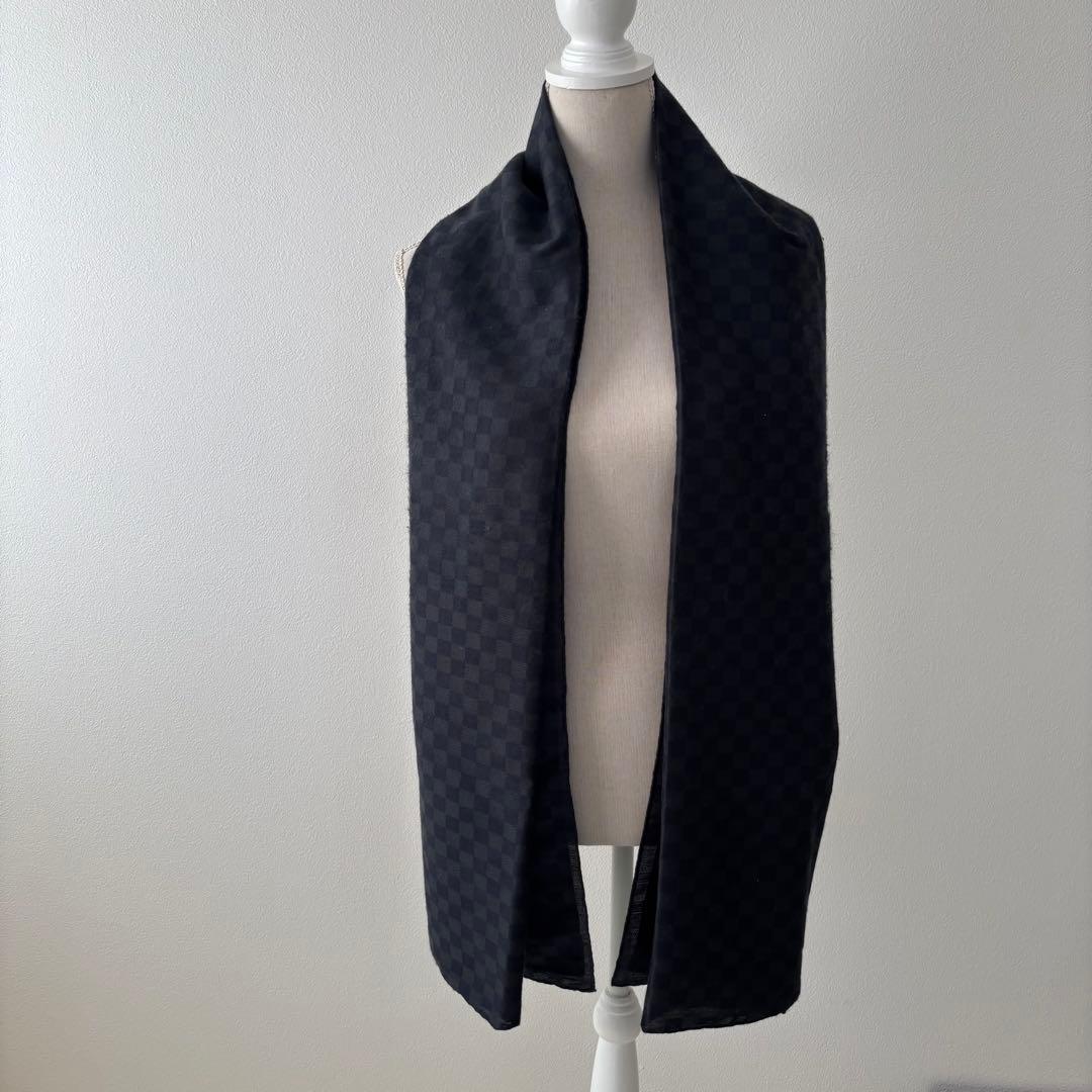 ルイヴィトン ダミエ カシミヤ×シルク　ストール マフラー　ブラック系