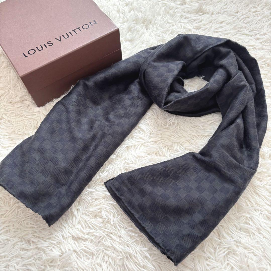 ルイヴィトン ダミエ カシミヤ×シルク　ストール マフラー　ブラック系