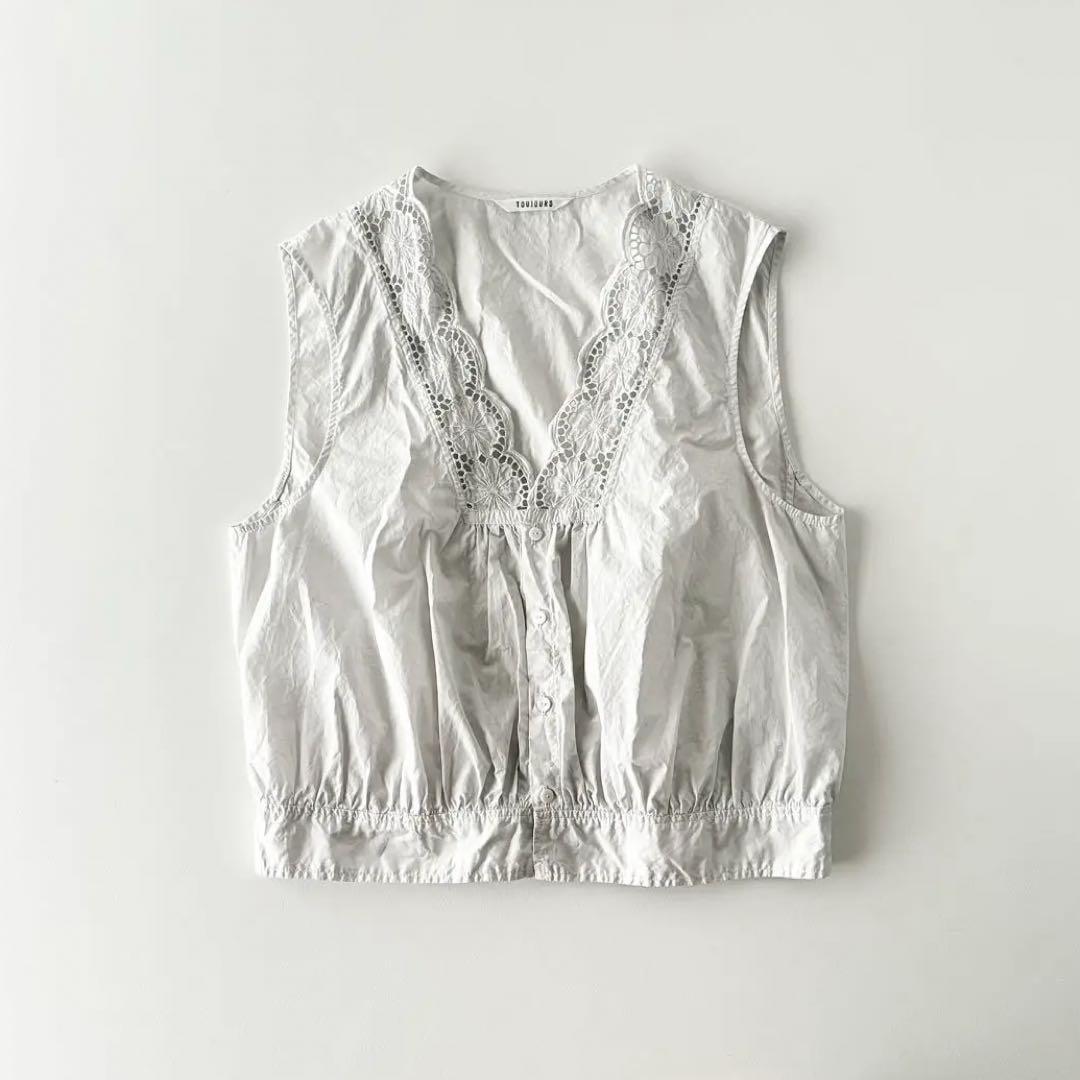 TOUJOURS　トゥジュー　リンクル　コットン　ペーパークロス　レース　ジレ