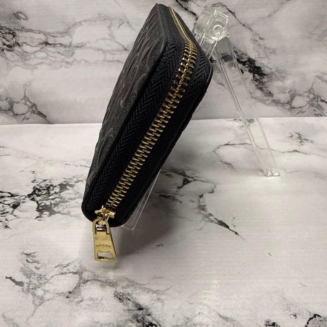 (未使用タグ付)大人気、コーチ、長財布、ラウンドジップ、オールレザー、エンボス