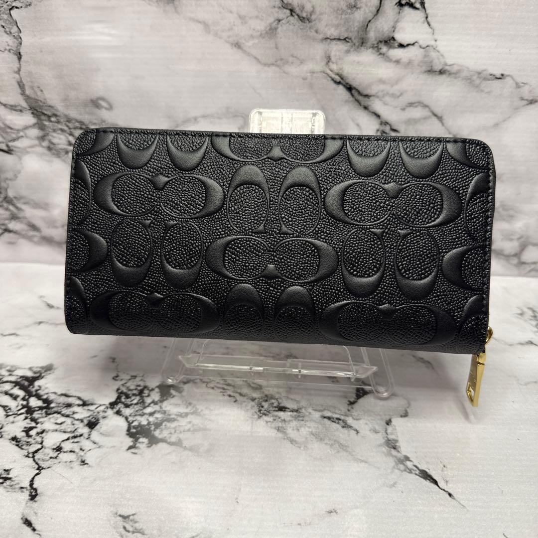 (未使用タグ付)大人気、コーチ、長財布、ラウンドジップ、オールレザー、エンボス