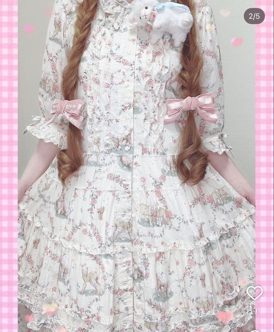 pinkhouse ピンクハウス ひつじプリント ロングワンピース クリーム色