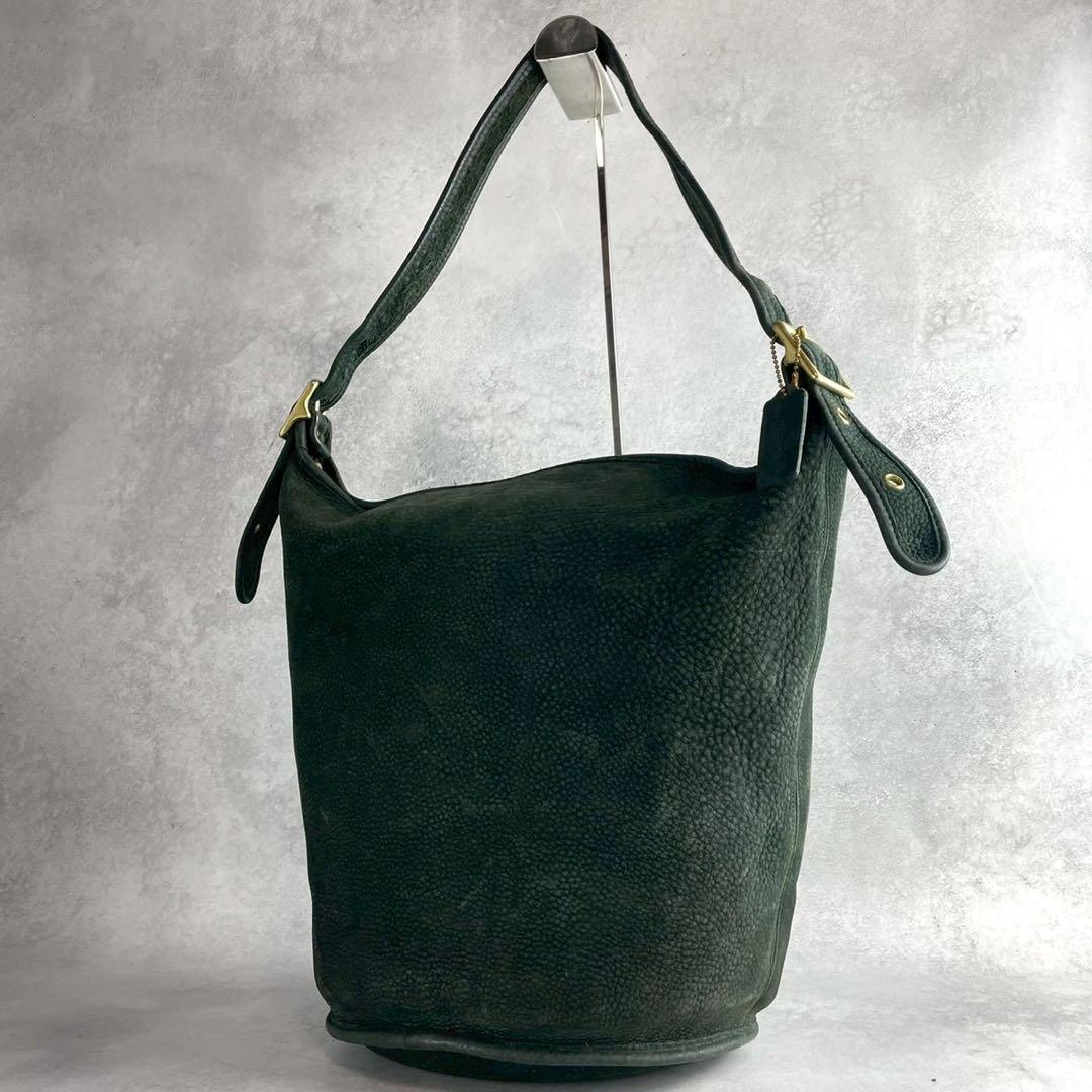 ✨稀少カラー✨美品✨オールドコーチ　バケットバッグ　肩かけ　ヌバックレザー　緑