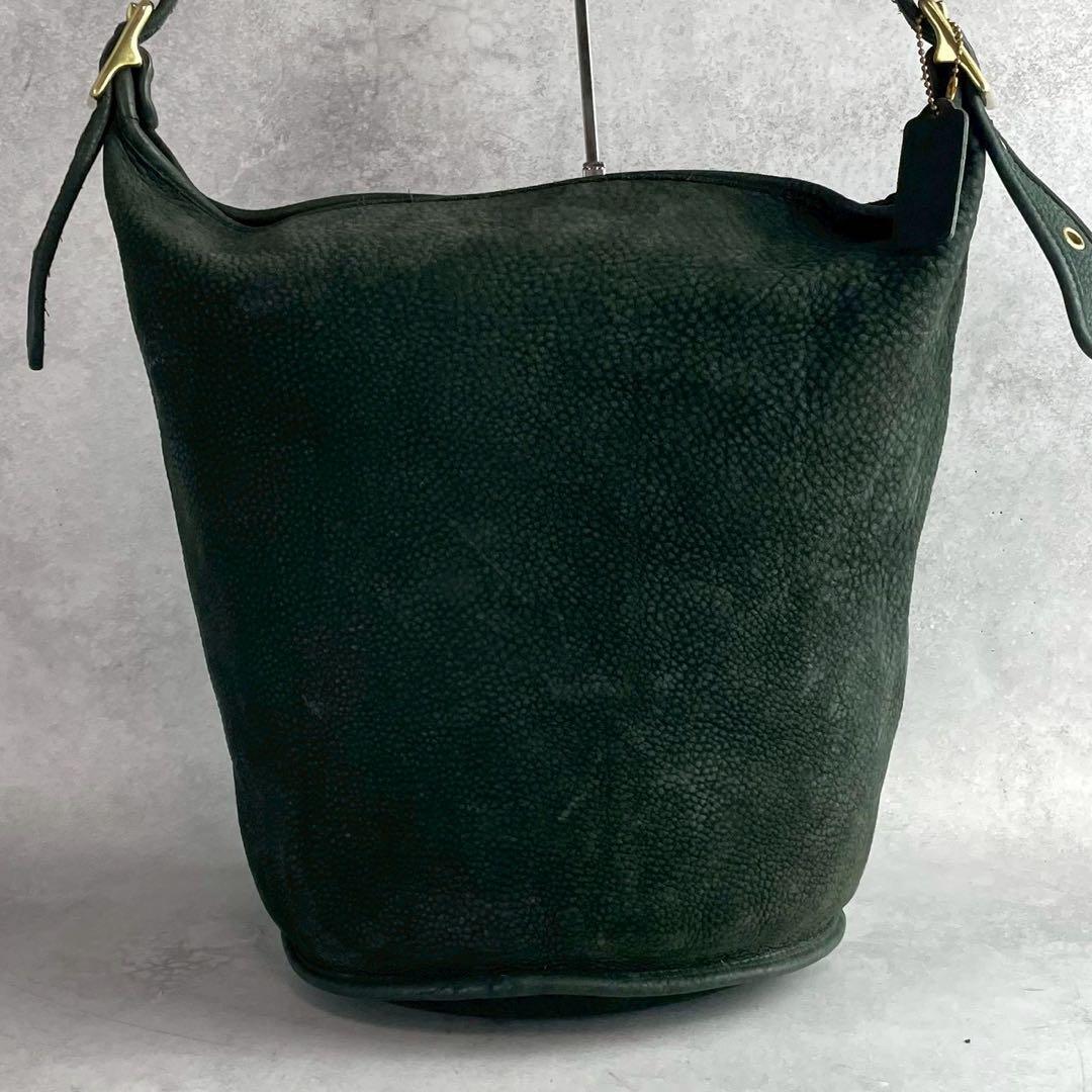 ✨稀少カラー✨美品✨オールドコーチ　バケットバッグ　肩かけ　ヌバックレザー　緑
