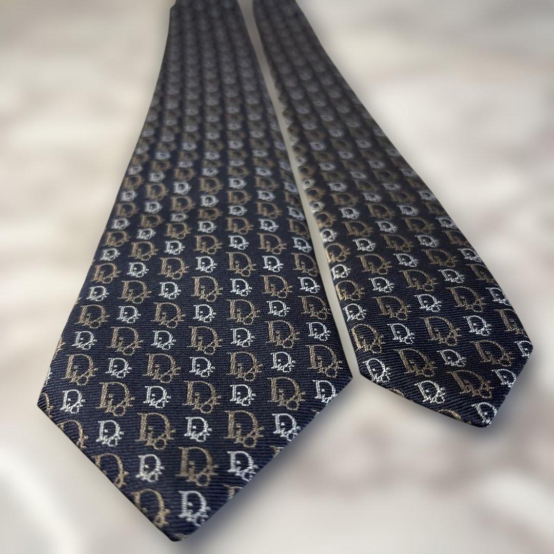 【箱付き&極美品✨】DIOR ネクタイ　オブリーク柄　ネイビー　ブラウン　紺　茶