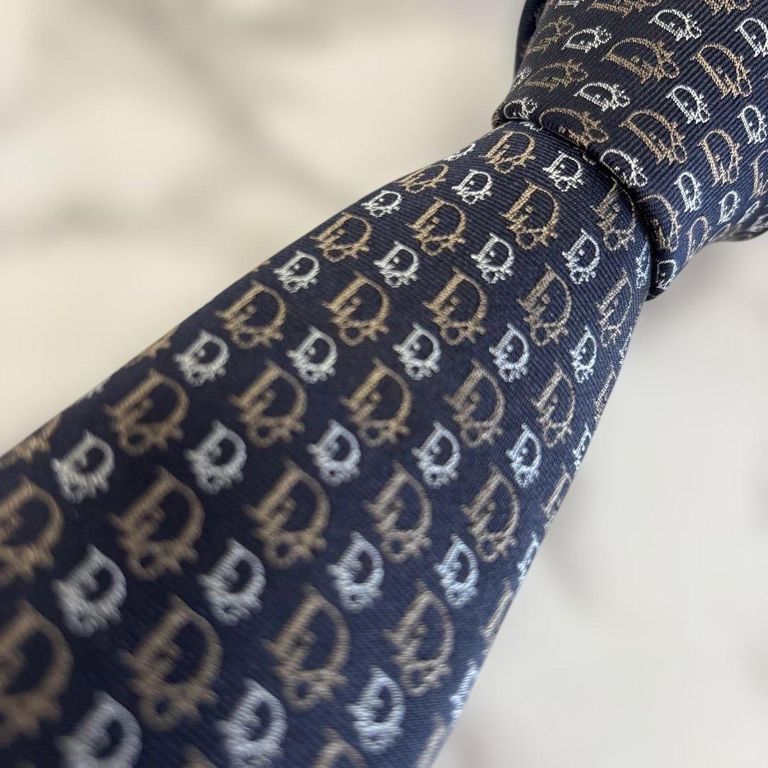 【箱付き&極美品✨】DIOR ネクタイ　オブリーク柄　ネイビー　ブラウン　紺　茶