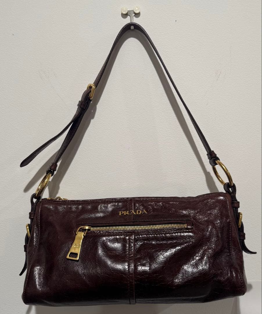 PRADA ワンショルダーバッグ 革製 レザー ブラウン 中古品