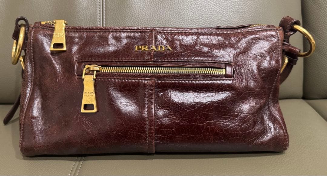 PRADA ワンショルダーバッグ 革製 レザー ブラウン 中古品