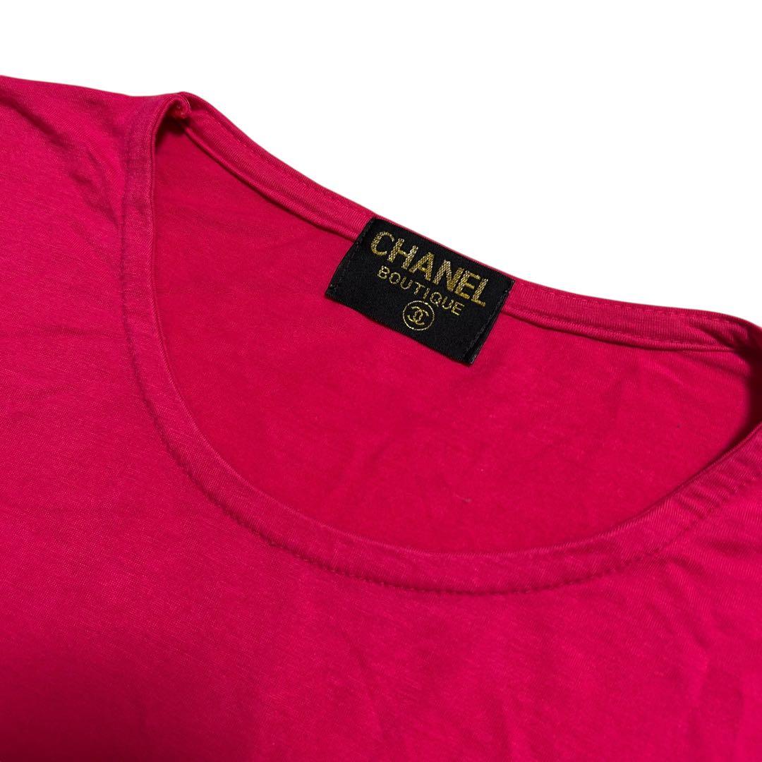 【美品】CHANEL ヴィンテージTシャツ ゴールド刺繍　ショッキングピンク
