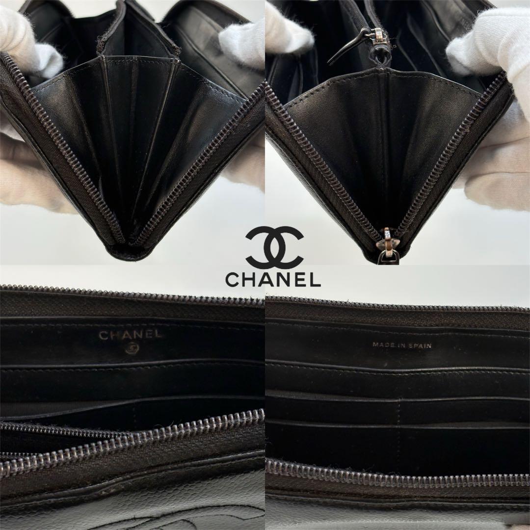 A115 CHANEL【美品】キャビアスキン ラウンドファスナー 長財布