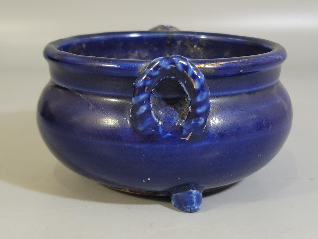 瑠璃香炉 唐木四方盆 時代物 二件 DT449