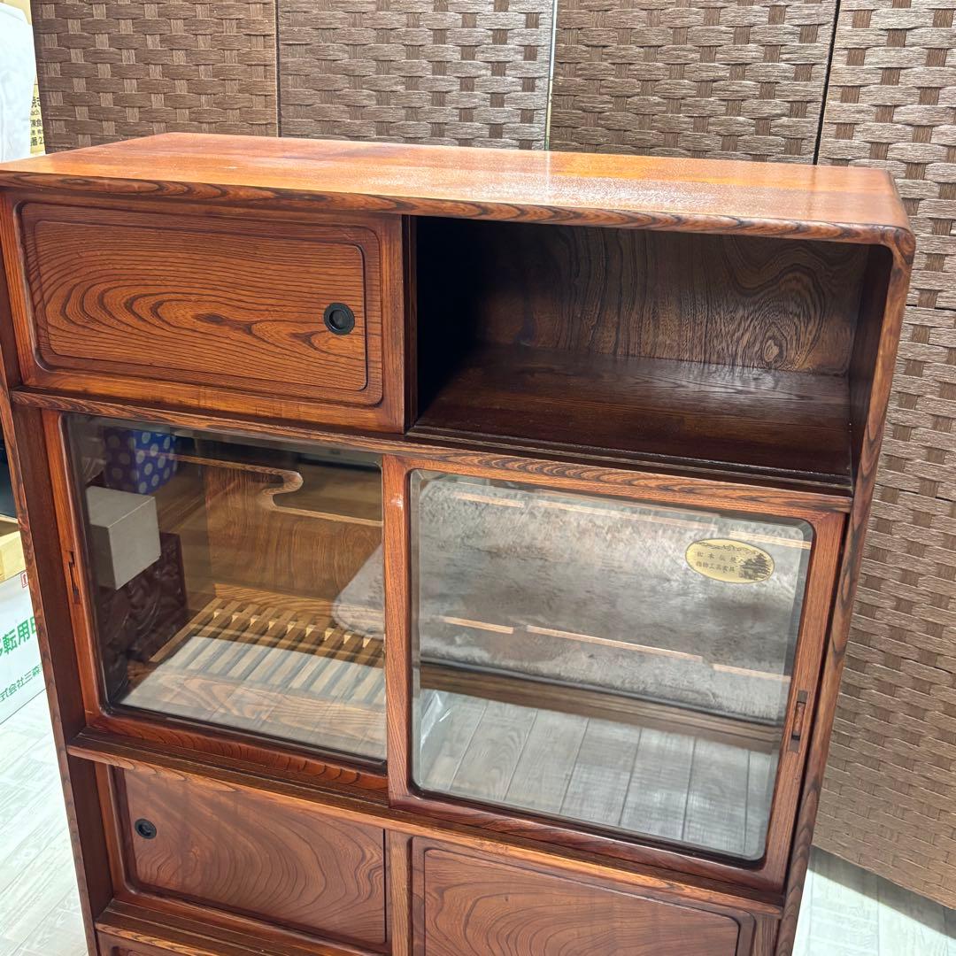 信州 松本伝統指物 和家具 欅家具 茶棚 茶箪笥 キャビネット 飾り棚 ケヤキ