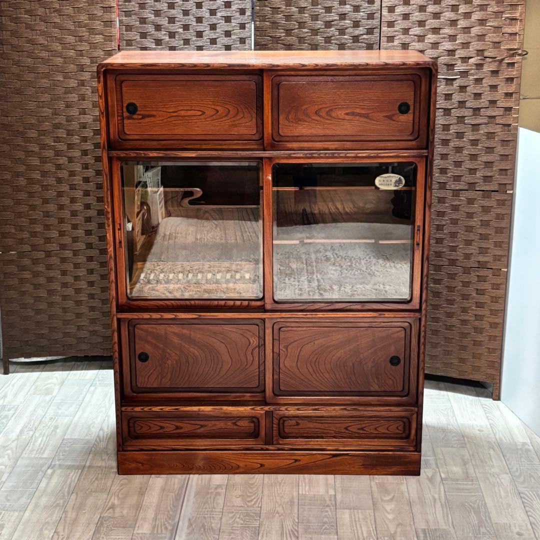 信州 松本伝統指物 和家具 欅家具 茶棚 茶箪笥 キャビネット 飾り棚 ケヤキ