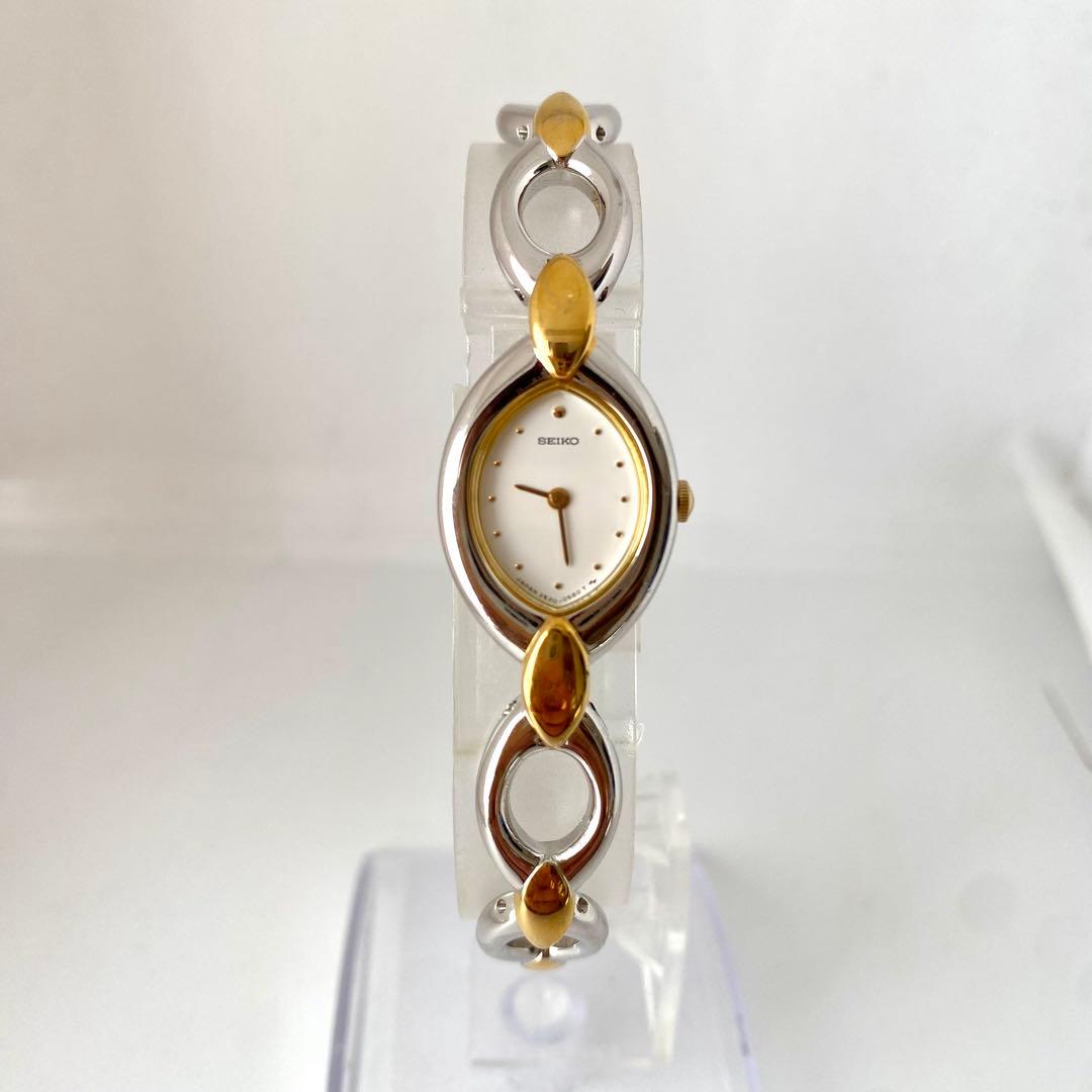 新品電池　SEIKO 腕時計　コンビカラー　白文字盤　オーバル