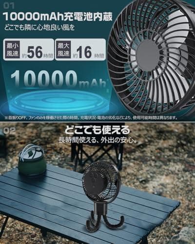 A【左右360°自動首振り＆10000mAh】 充電式扇風機 usb扇風機 携帯
