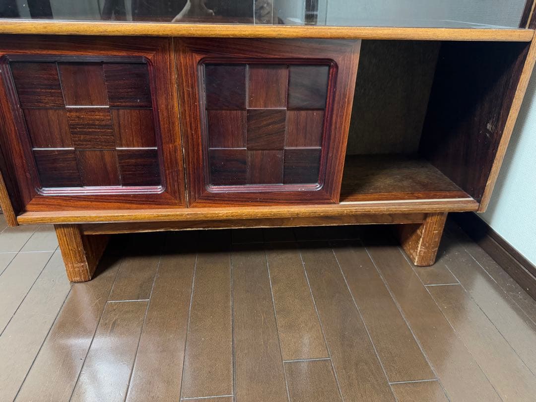 木製 ガラス扉収納キャビネット 中型