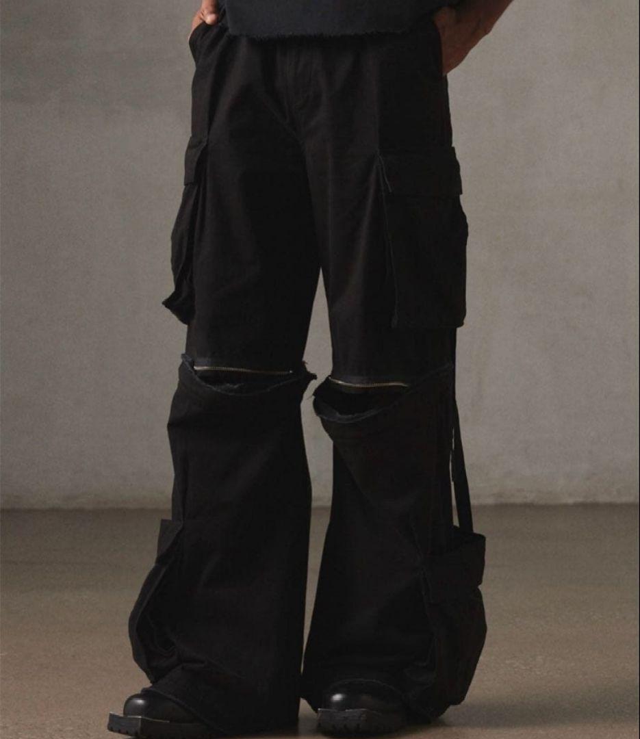【GRANCY】ジップデザイン カーゴパンツ M ブラック