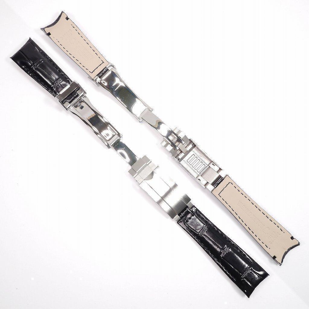 【ロゴ有り/LL】互換アリゲーターレザーベルト　バックル付きブラック 幅20mm