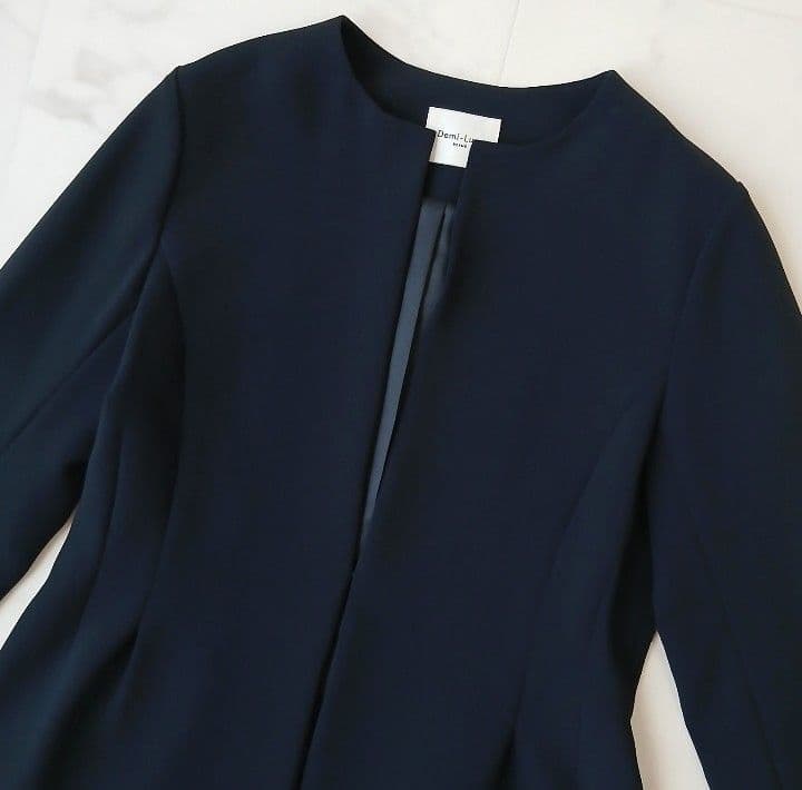 未使用 デミルクスビームス 上品 トリアセ ペプラムジャケット 38 ネイビー
