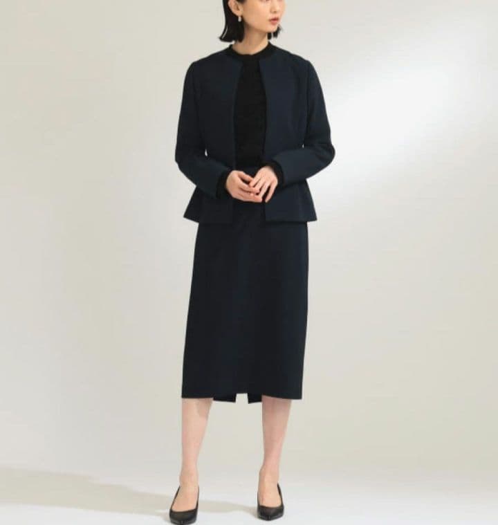 未使用 デミルクスビームス 上品 トリアセ ペプラムジャケット 38 ネイビー