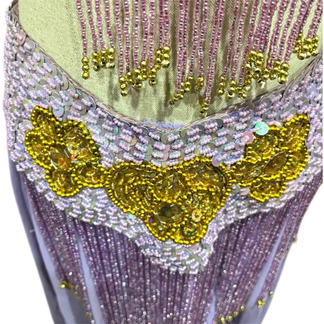 トルコ製　ベリーダンス 衣装 3点　ラベンダー スパンコール ハンドメイド　豪華