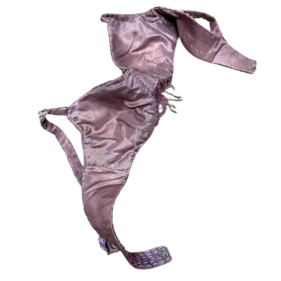 トルコ製　ベリーダンス 衣装 3点　ラベンダー スパンコール ハンドメイド　豪華