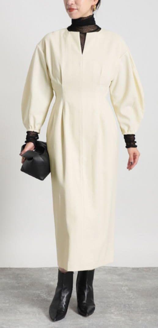 VERMEIL par iena　ツイルウエストシェイプ パフスリーブワンピース