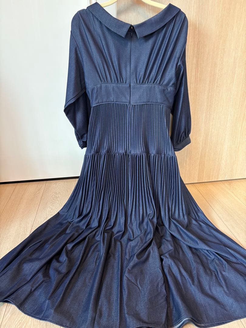 美品　Pleated Open Shirt Dress indigo M