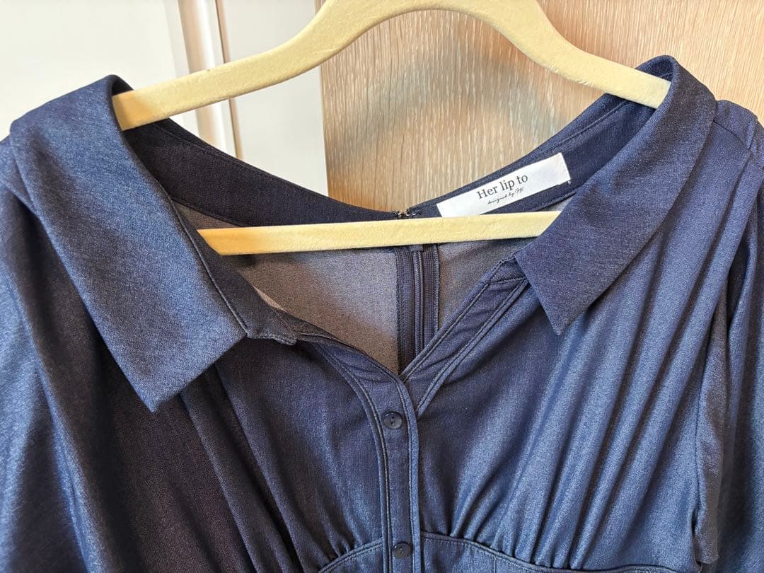 美品　Pleated Open Shirt Dress indigo M