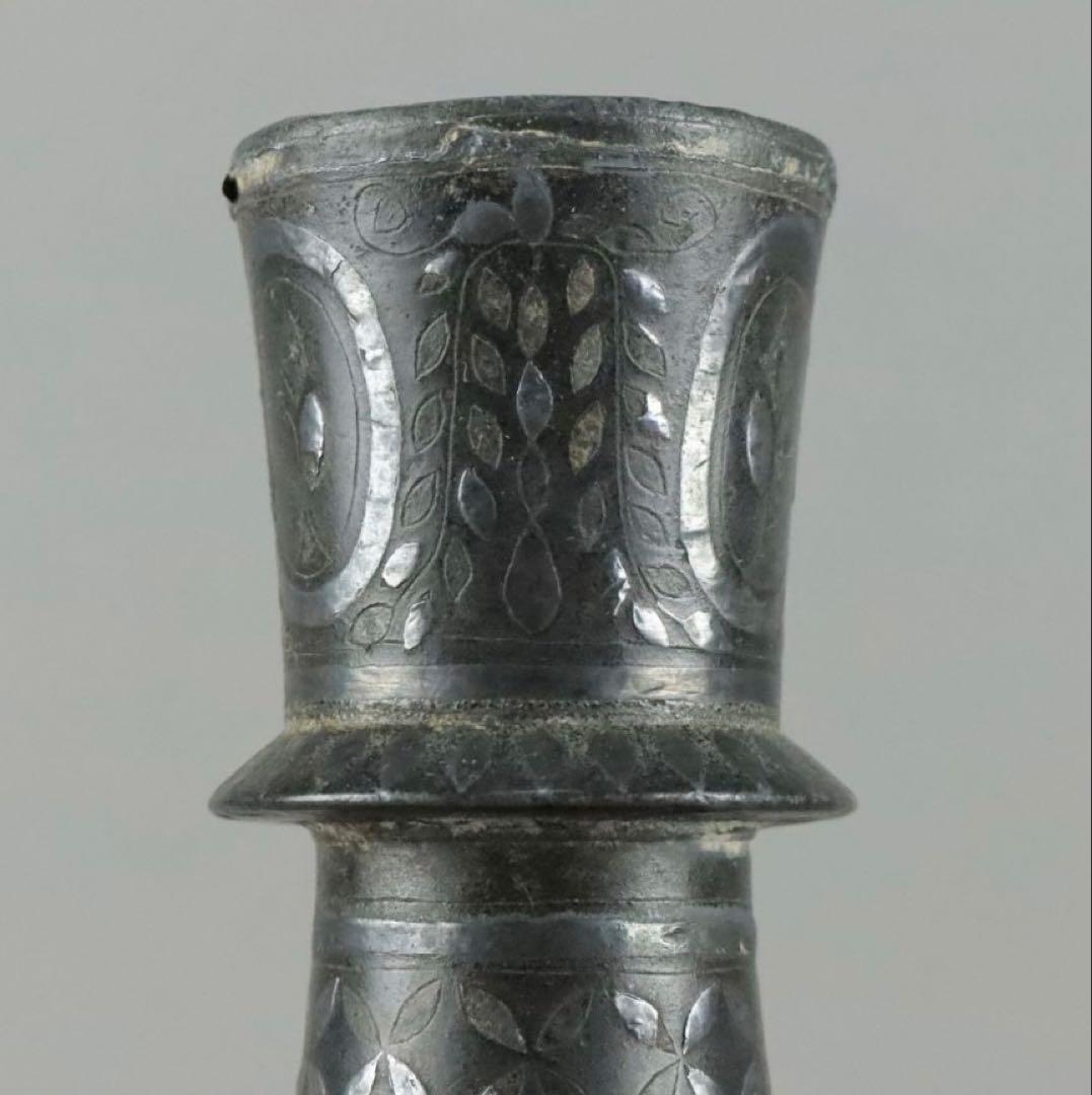 時代物 古銅 銀象嵌 水瓶 花器 花瓶 花入 骨董品 古美術品　花瓶　一輪挿し