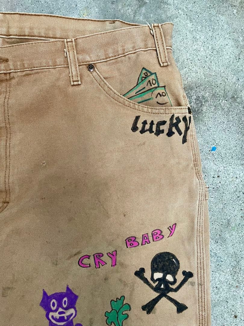 メモリアル ワークパンツ – ハンドペイント デザインサイズXL