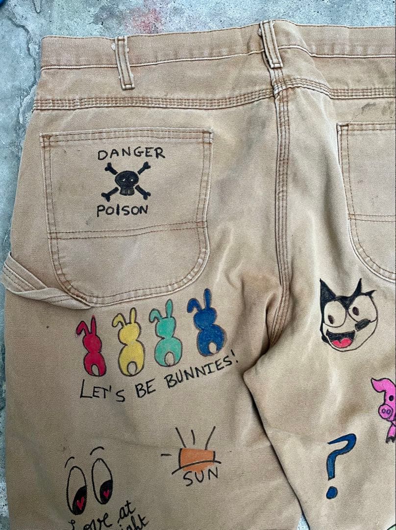 メモリアル ワークパンツ – ハンドペイント デザインサイズXL