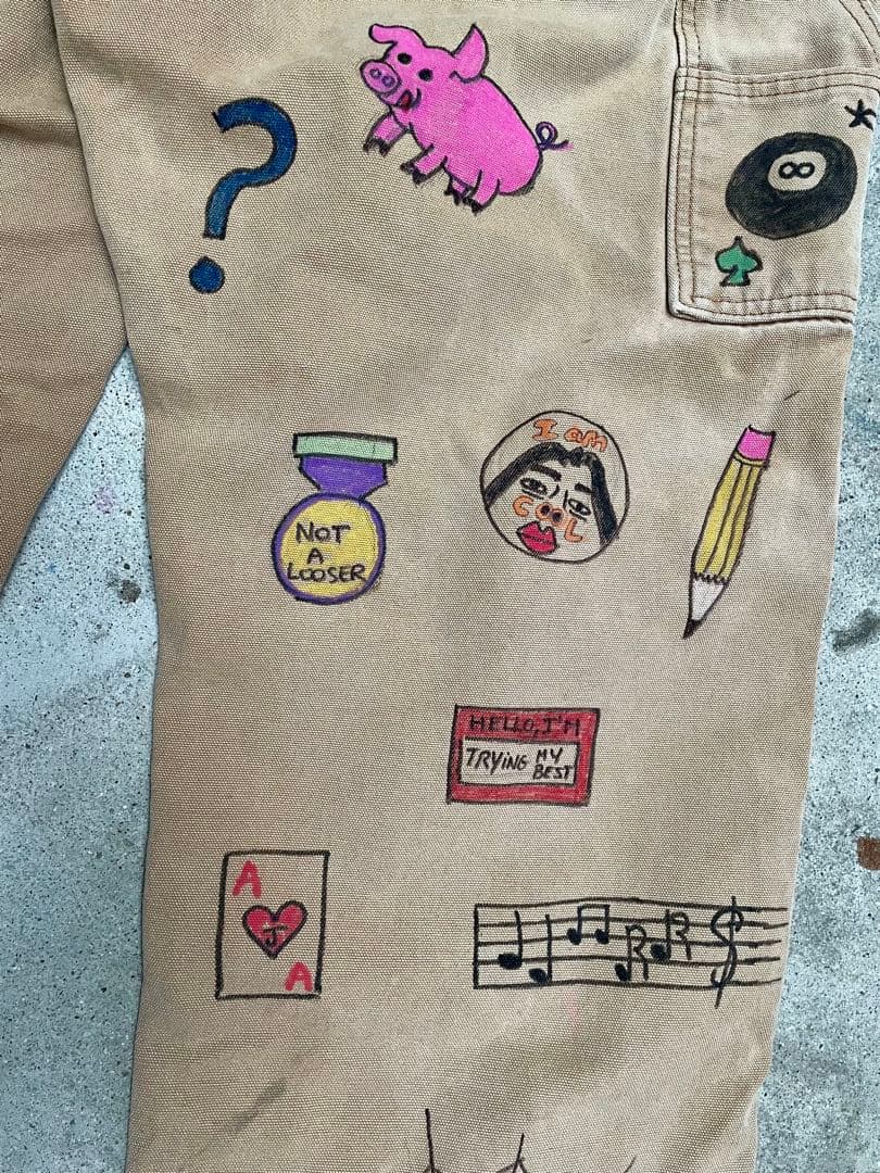 メモリアル ワークパンツ – ハンドペイント デザインサイズXL