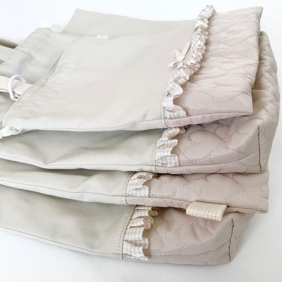 入園入学4点セット ハートキルティング　ベージュ　お着替え袋Ｌ