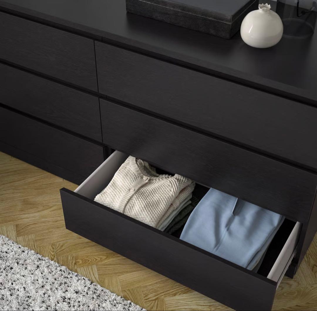 IKEA マルム　黒の木製チェスト 6引き出し