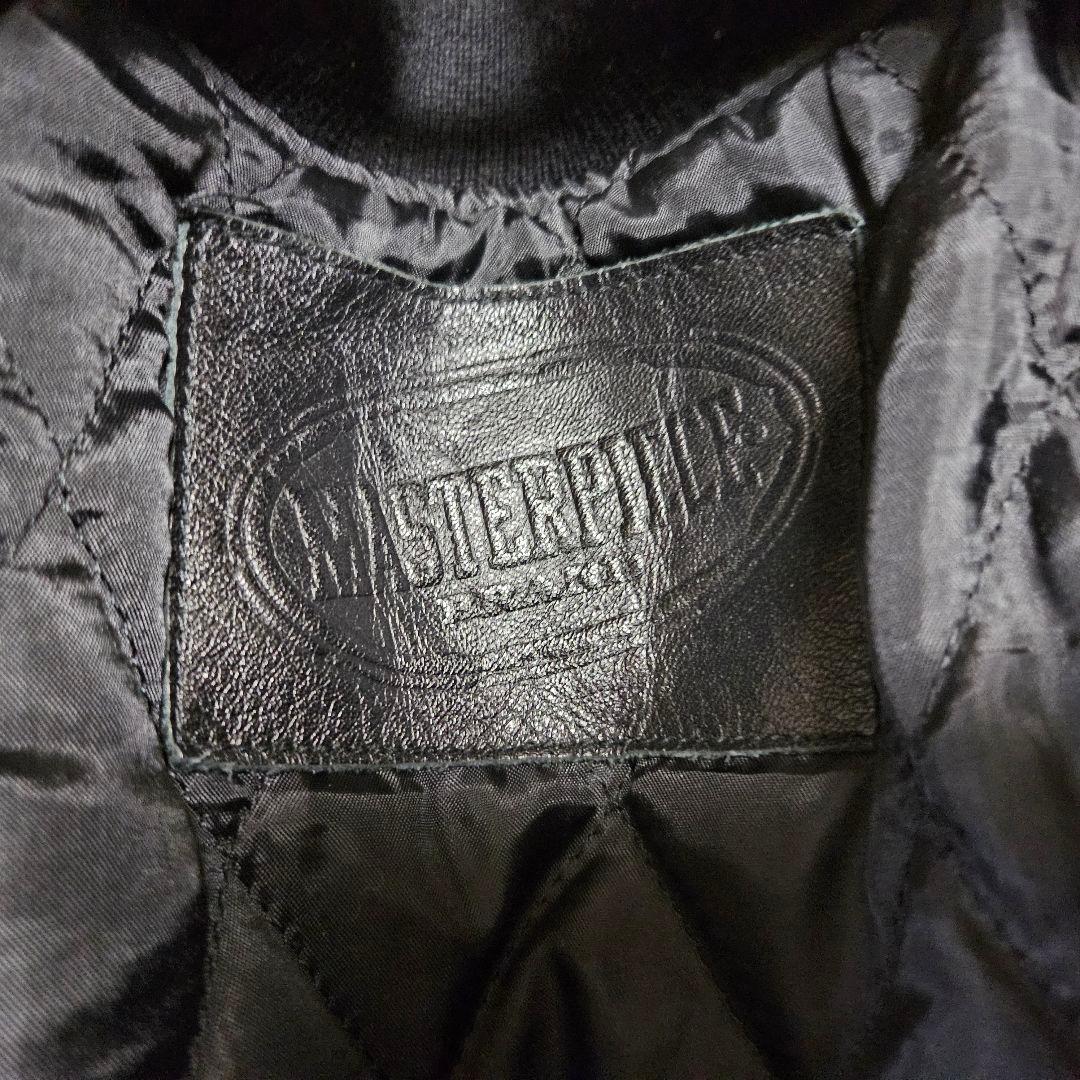 マスターピース 袖レザー スタジャン XL ウール オールブラック ジャケット