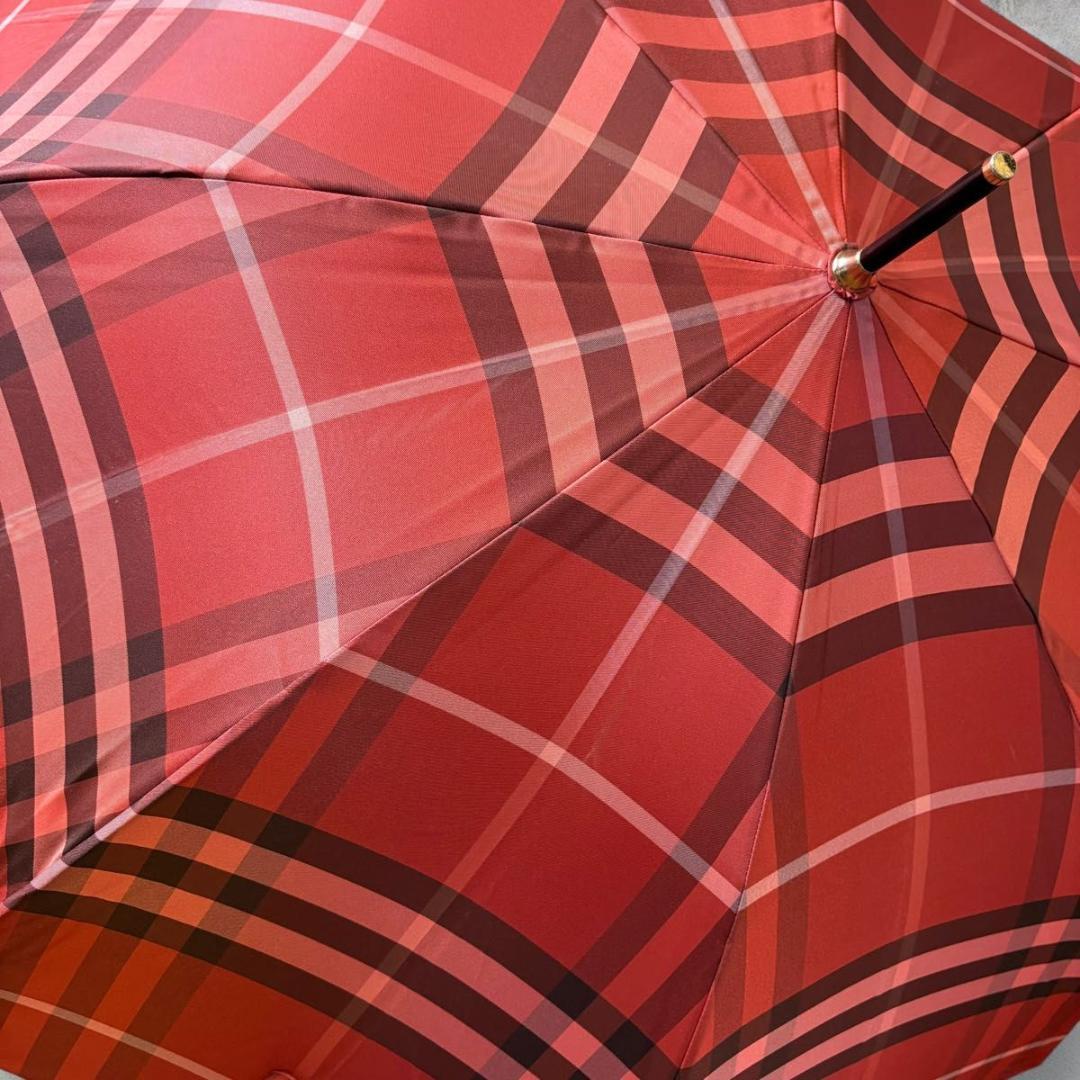 美品 BURBERRY メガチェック 晴雨兼用長傘 一本傘 ノバチェック RED