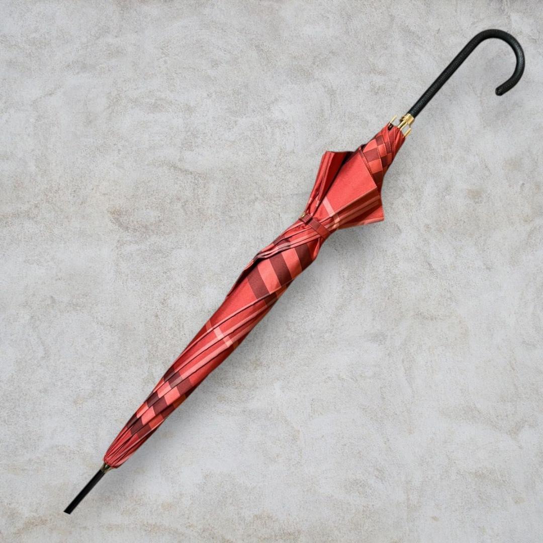 美品 BURBERRY メガチェック 晴雨兼用長傘 一本傘 ノバチェック RED