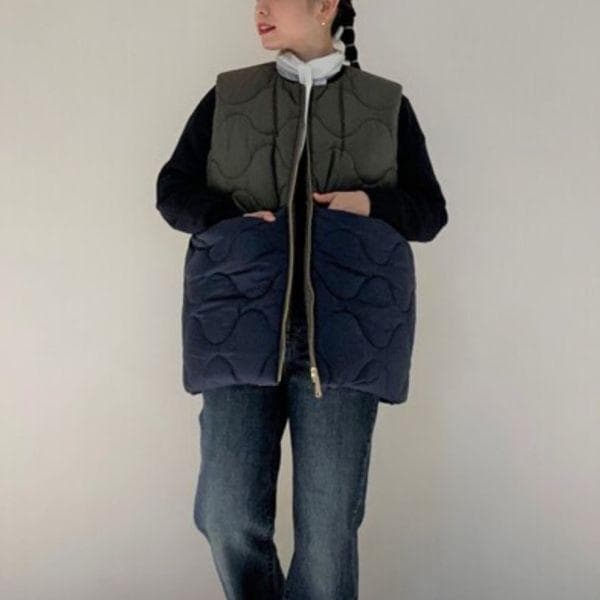 マディソン ブルー MADISON BLUE ダウンベスト ネイビー×オリーブ