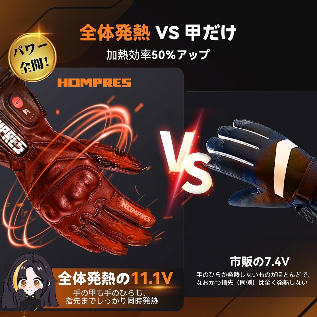 全体PU革電熱グローブ 11.1V両面全体発熱 サイズ調整 Lサイズ