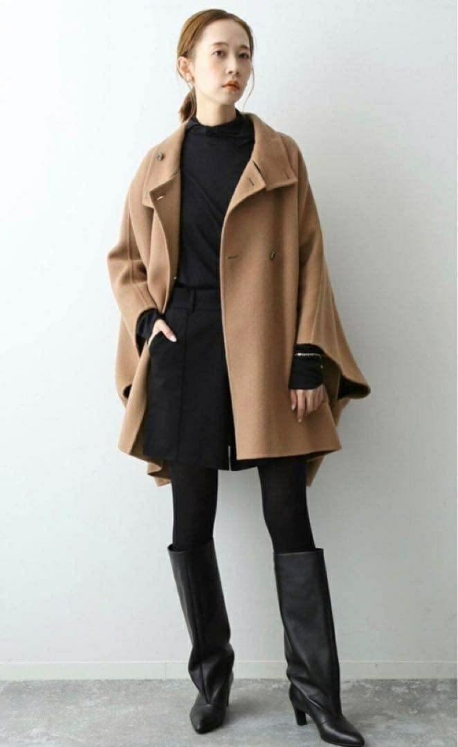 スタンドカラーダブルフェイスポンチョ スローブイエナ