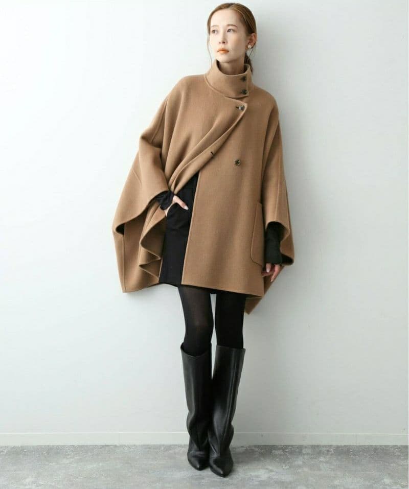 スタンドカラーダブルフェイスポンチョ スローブイエナ