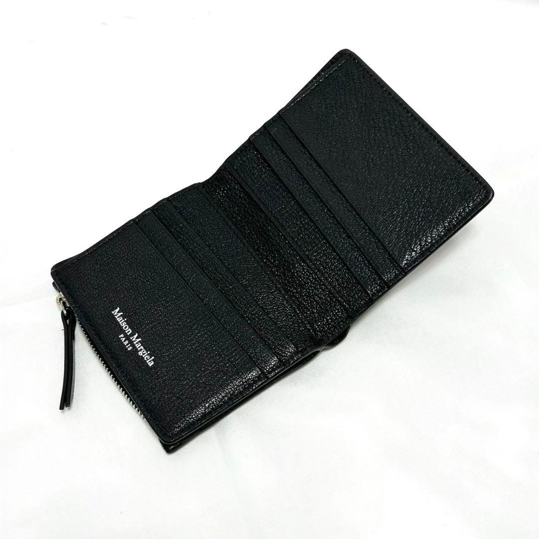 極美品 メゾンマルジェラ 二つ折り財布 折りたたみ財布 ミニ財布 ステッチ 黒色