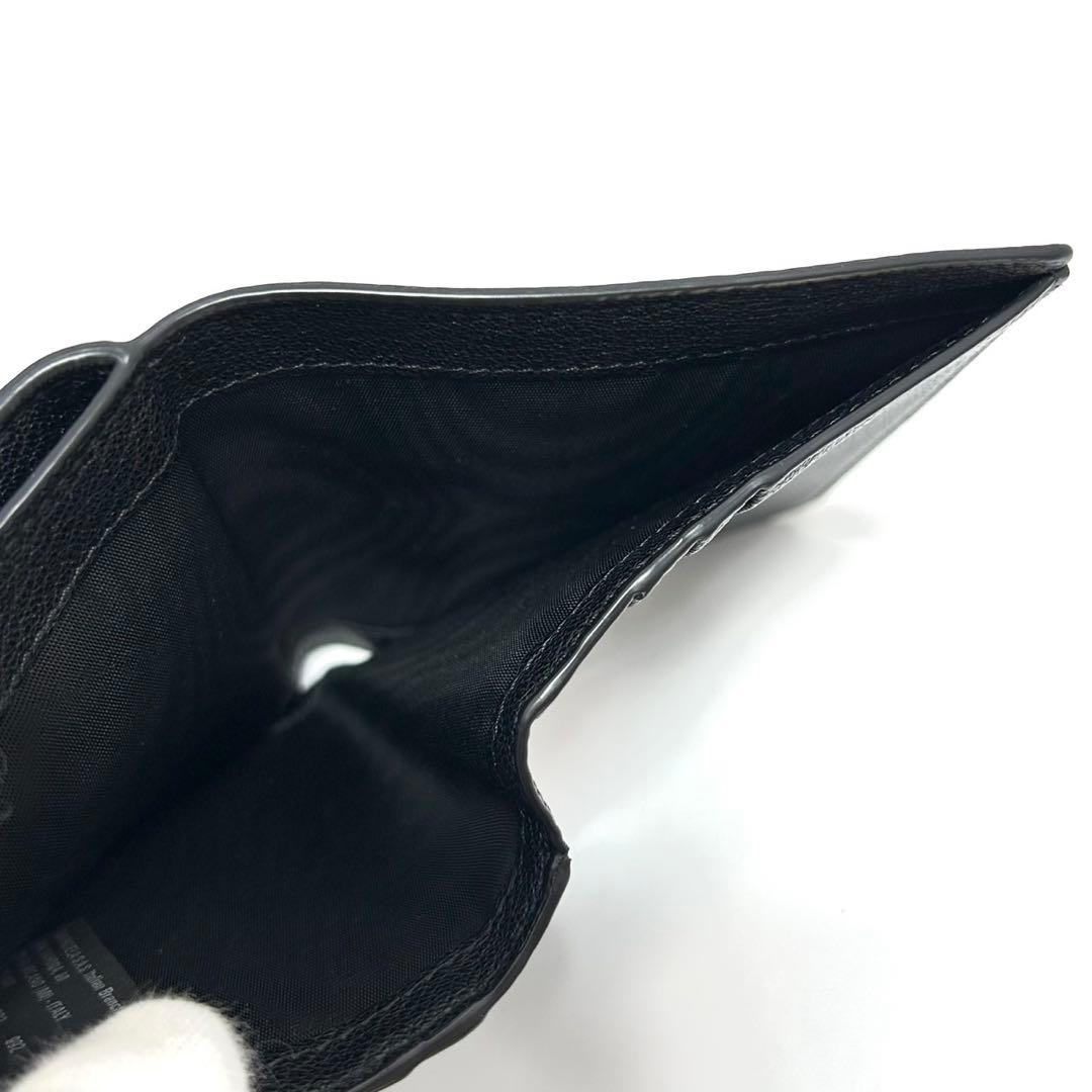 極美品 メゾンマルジェラ 二つ折り財布 折りたたみ財布 ミニ財布 ステッチ 黒色