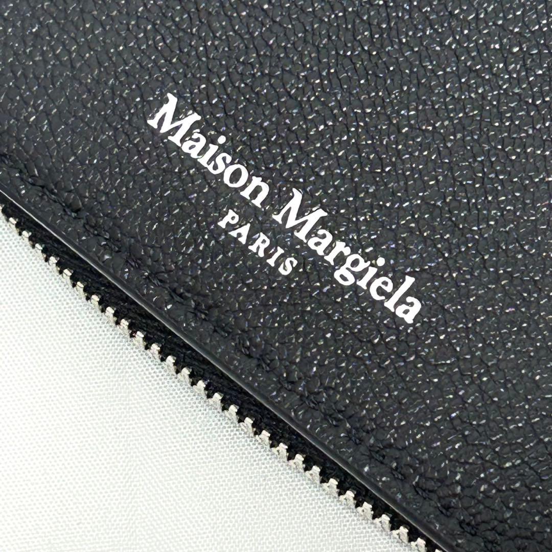 極美品 メゾンマルジェラ 二つ折り財布 折りたたみ財布 ミニ財布 ステッチ 黒色