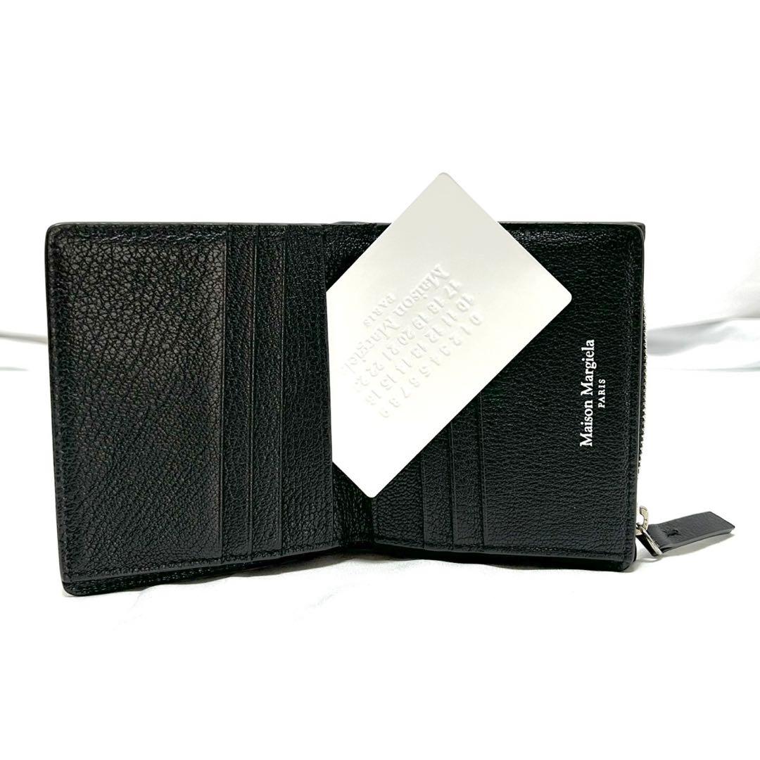 極美品 メゾンマルジェラ 二つ折り財布 折りたたみ財布 ミニ財布 ステッチ 黒色